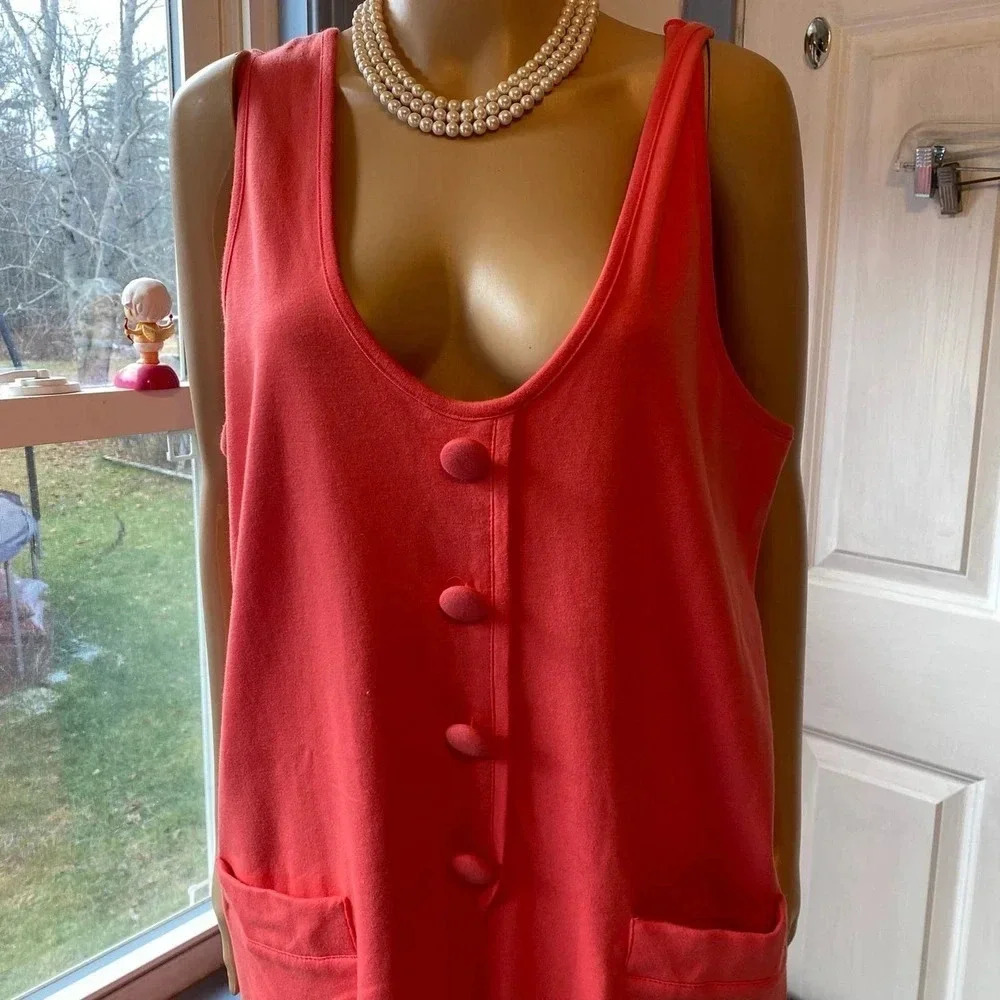 Fads Cotton Sleeveless Stretch Mid Length Casual Tank Dress Women Size L Pockets - Picture 6 of 6